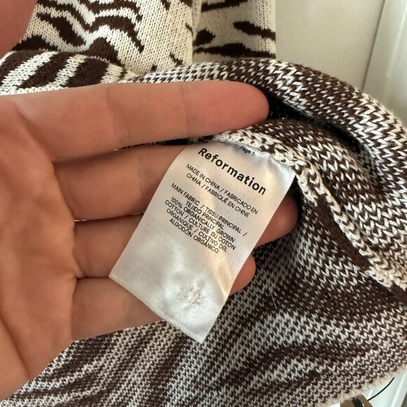 NEW Reformation Birdie Novelty Cardigan Size Small Color White Brown - Picture 5 of 9